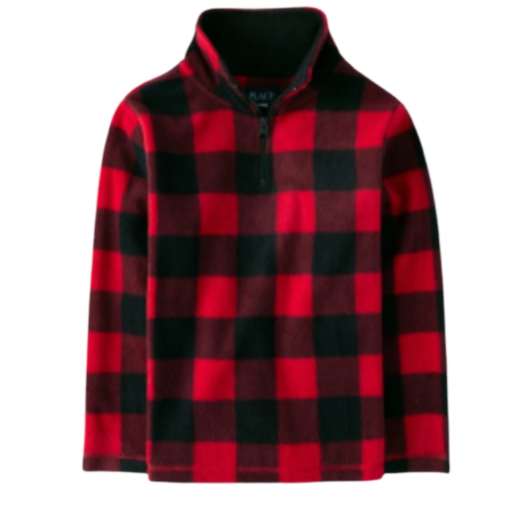 Childrens Place Fleece Plaid Red and Black Kids Pullover Size 7/8